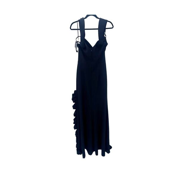 XSCAPE Women's Long Scuba Crepe Cold Shoulder Ruffle (Black) Dress Size 8 NWT - Picture 4 of 12